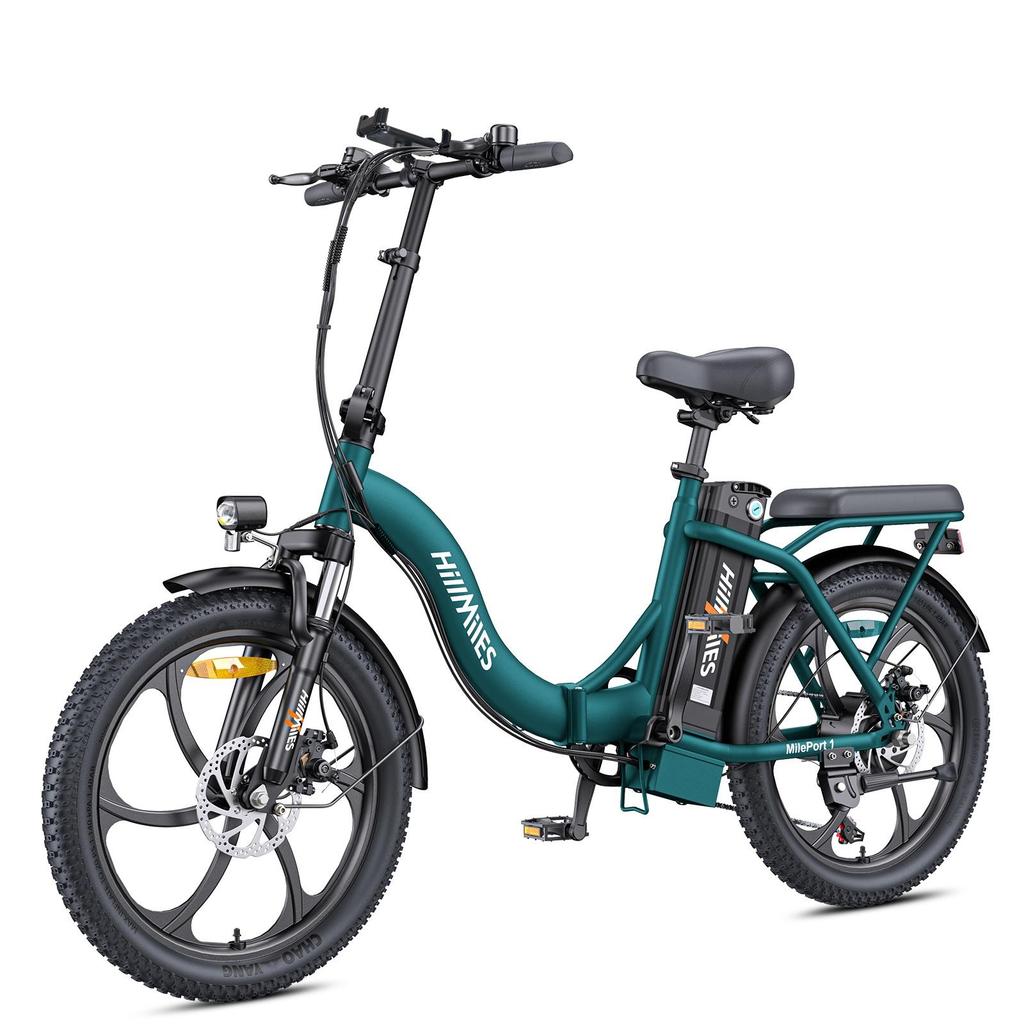 HillMiles MilePort 1 Folding Electric Bike, 20" Fat Tire E-Bike, 36V 13Ah Battery, 250W (Peak 350W) Motor, 7-Speed, 100KM Range, City/Commuter