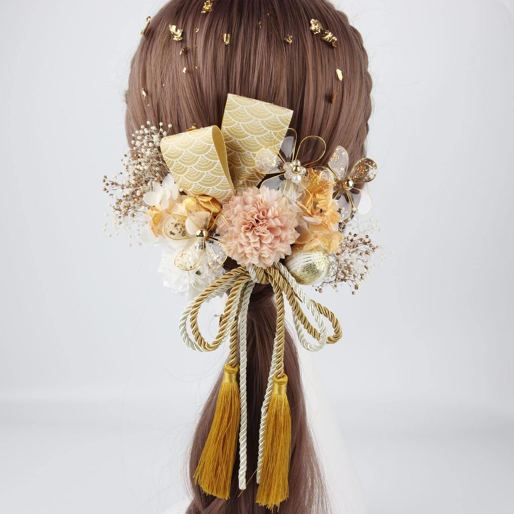 Hårtørket hår gull blonder populært hår konfirmasjonen japansk all hode bevart tørket kunstig skjelett fletter ornamenter, blomster, tilbehør,