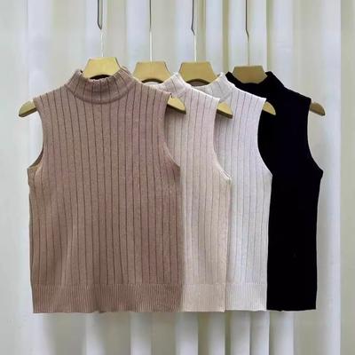 Summer New French Semi-high-neck Knitted Halter Small Vest Women Wear Sleeveless Bottom To Wear A Top
