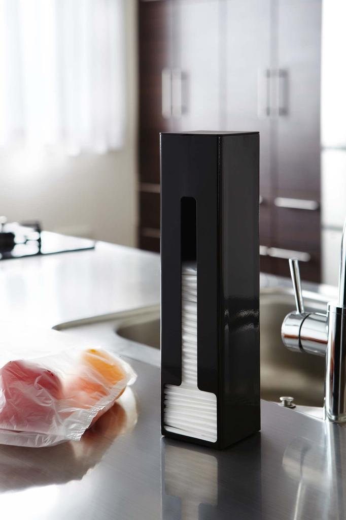 Yamazaki Jitsugyo Magnetic Freestanding Plastic Bag Stocker Tower Black Approx. W8XD8XH32.5cm Tower 7840