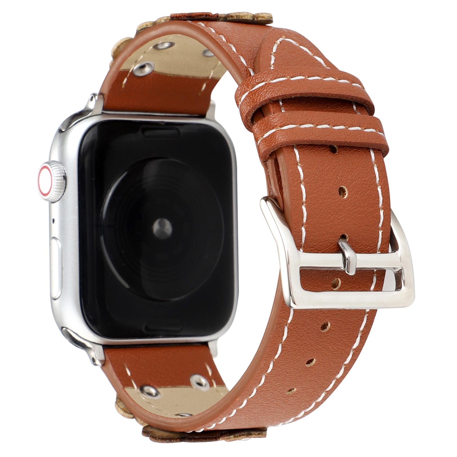 

Watch Band For Apple Watch Series 10 9 8 7 SE 6 5 4 3 2 1 42mm 41mm 40mm 38mm Floral Leather Strap Brown