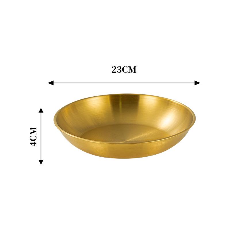 Vassoio/Piatto Rotondo Coreano in Acciaio Inossidabile Spazzolato Oro per Caffè, Frutta, Torta e Altro