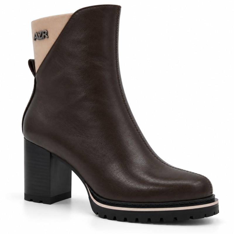 Botín Marrón Con Tacón Y Detalle Beige Montevita Florencia 105394
