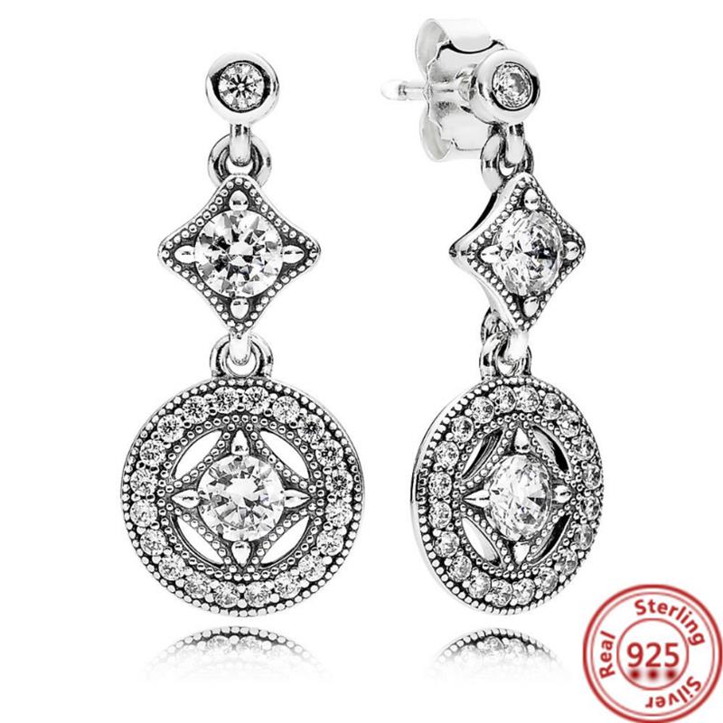 100% 925 Sterling kobber Øredobb Fjær Blomster Hjerte Pavé Uendelig Glans Øredobber Passer Originale Merkeanheng Zirkon Kvinner Gave