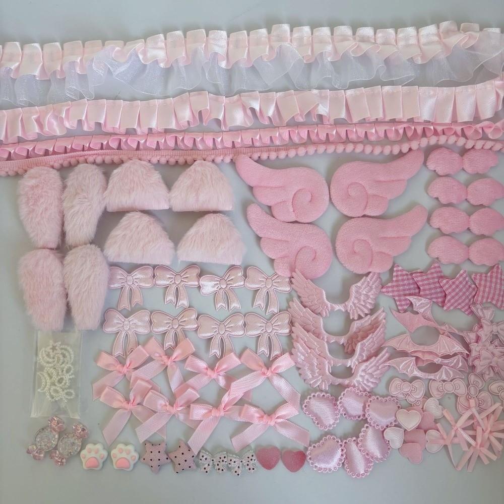 106pcs/set Lace Ribbon Ita Bag Decor Kit Wing Charms Bow Heart Ornaments Bag Decoration Kit Colorful Ears Handmade Craft Set