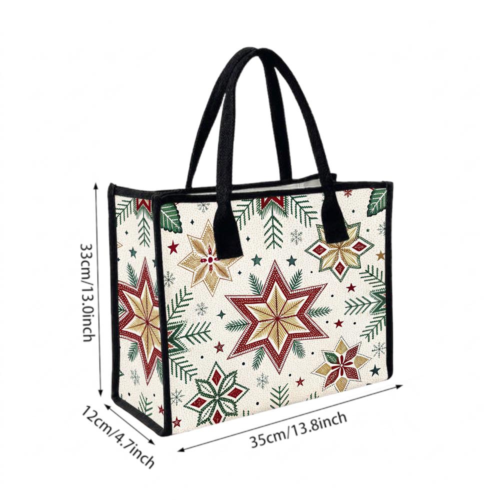 Christmas Print Tote Bag Casual Large Capacity Handbag for Daily Shopping