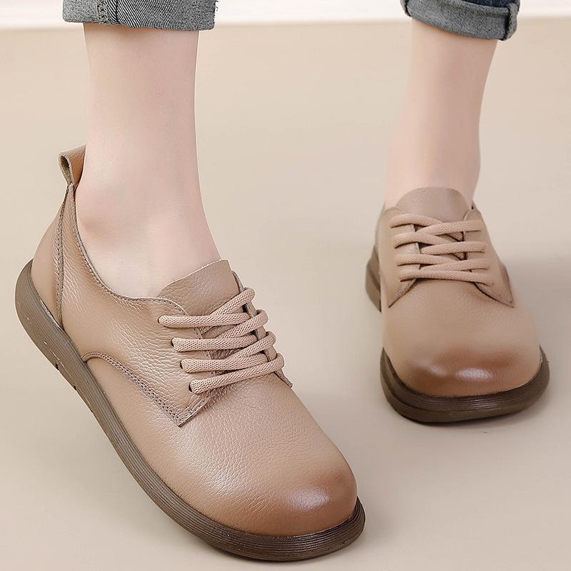 Retro Oxford Sneaker Woman Cow Leather Shoes For Women 2026 Vintage Lace Up Mom Genuine Leather Sport Shoes Soft Flat Moccasins