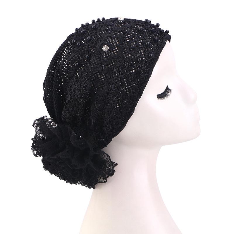 Embroidery Beading Lace Turban Cap for Women