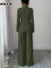 Autunno Elegante Collo Alto Manica Lunga Vestibilità Larga Gamba Dritta Pantaloni Set Due Pezzi Donna