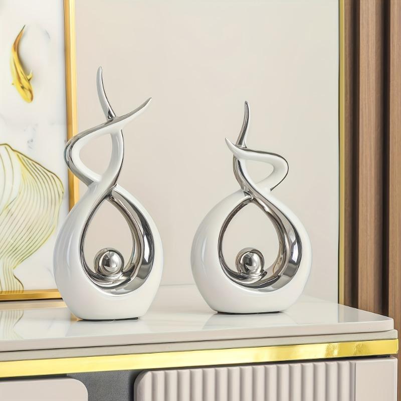 2pcs Set a Pair of Home Decoration Pieces Elegant Decorative Bottles Resin Process Abstract Geometric Design Suitable for Living Room Porch