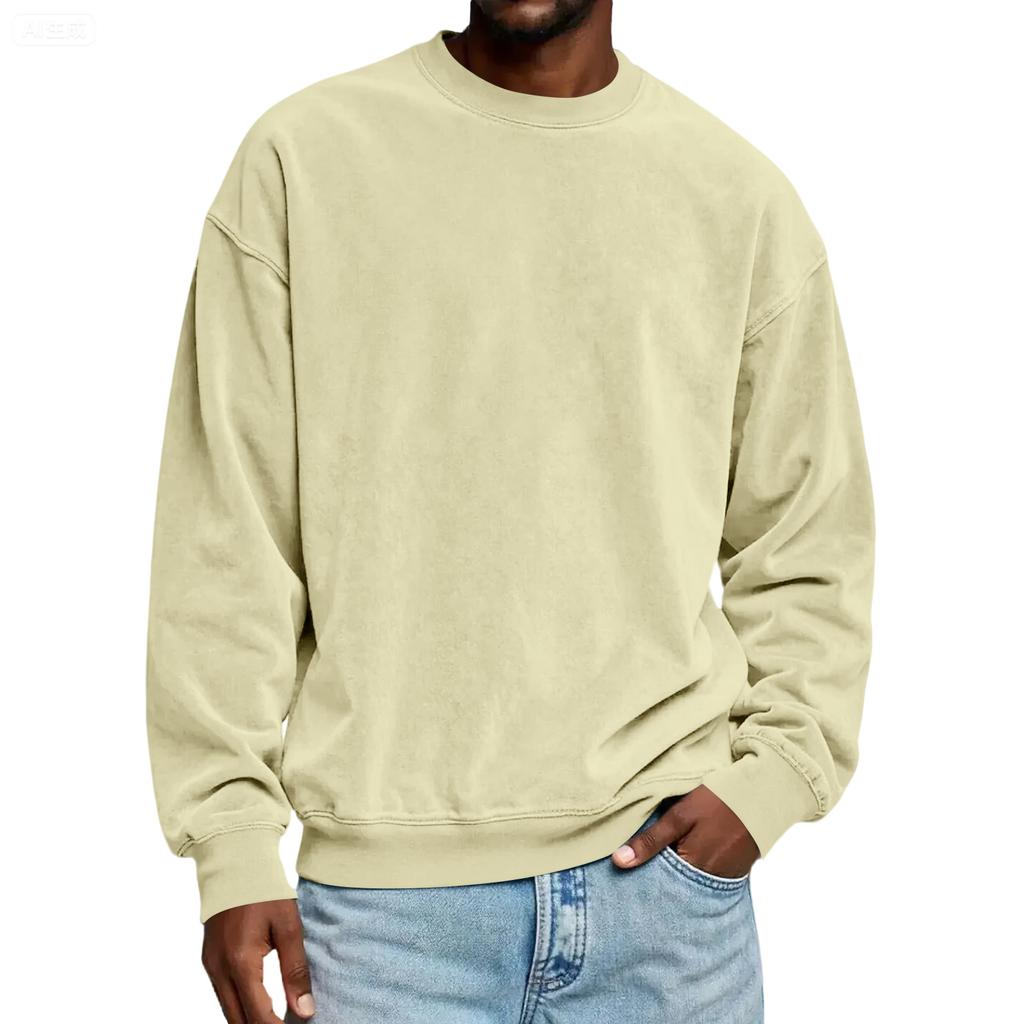 Men's Solid Color Loose Casual Suede Round Neck Sweatshirt