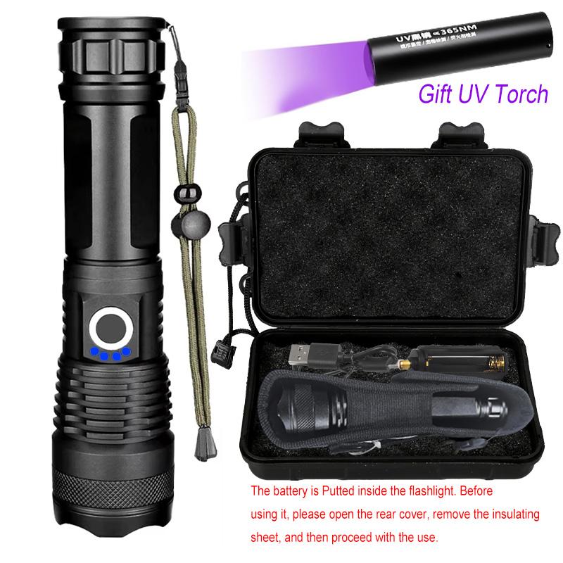 High Power LED Flashlight Rechargeable - Long Range Torch with Telescopic Zoom, Bright Self-Defense Flashlight for Outdoor Use