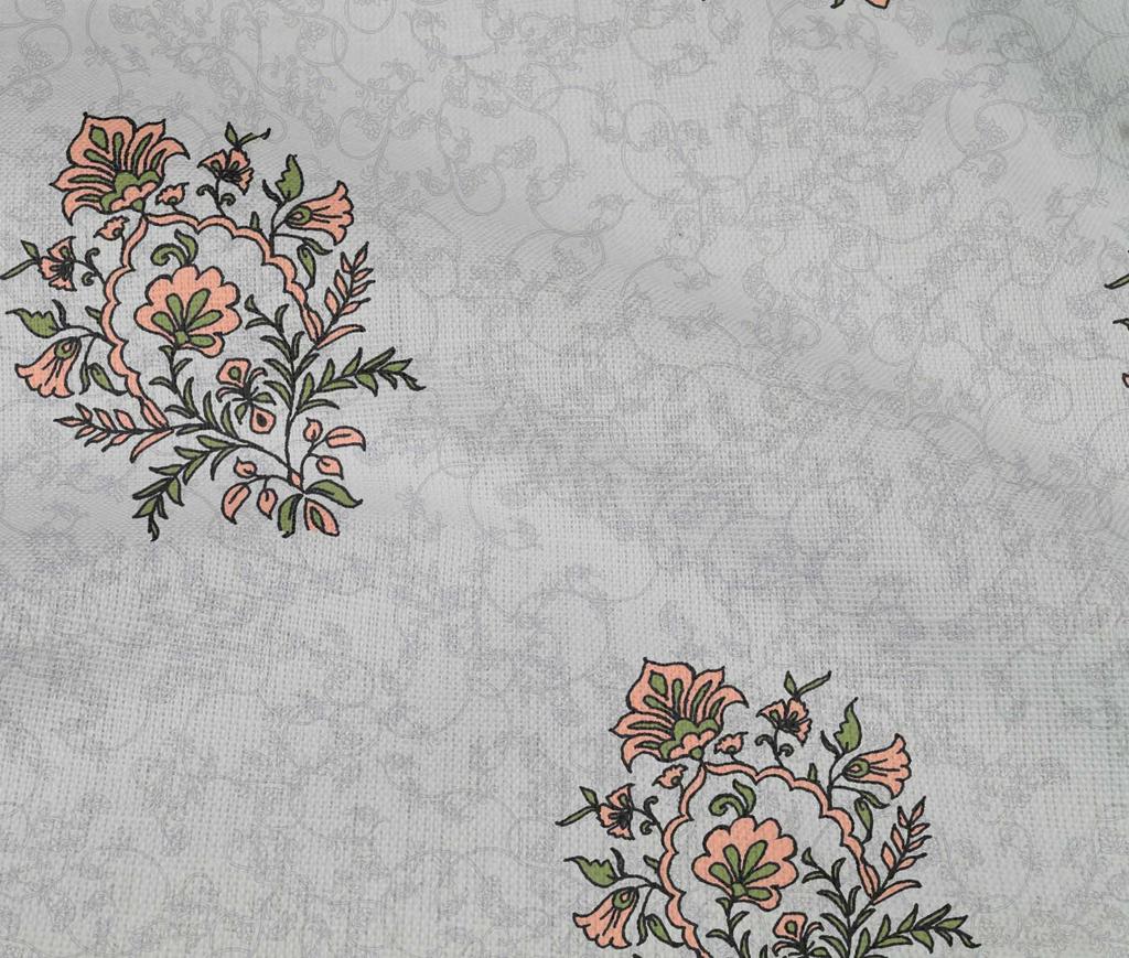 oneOone Cotton Flex Light Gray Fabric Leaves & Floral Block Dress Material Fabric Print Fabric By The Yard 40 Inch