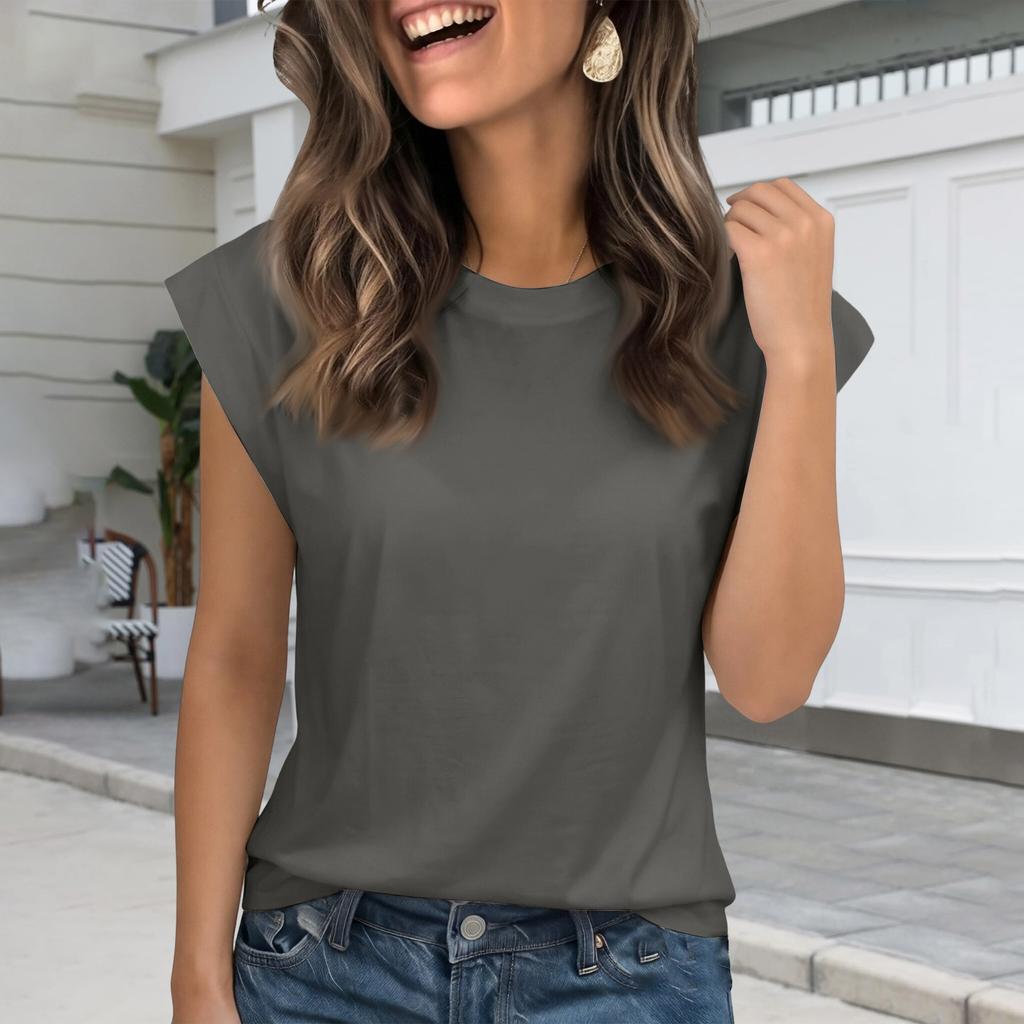 Fashionable Women's Loose Round Neck Short Sleeved T-shirt   Color Top Vest For Women