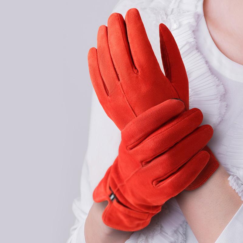 Deerskin Warm Gloves for Women In Winter Thickened Gloves Touch Screen Wool Inside Outdoor Cycling Windproof Clothing Gloves