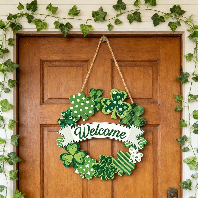 Shamrock Decoration Wooden Door Wreath For Patrick's Day Parties Irish Festival Spring Decoration Welcome Wall Sign