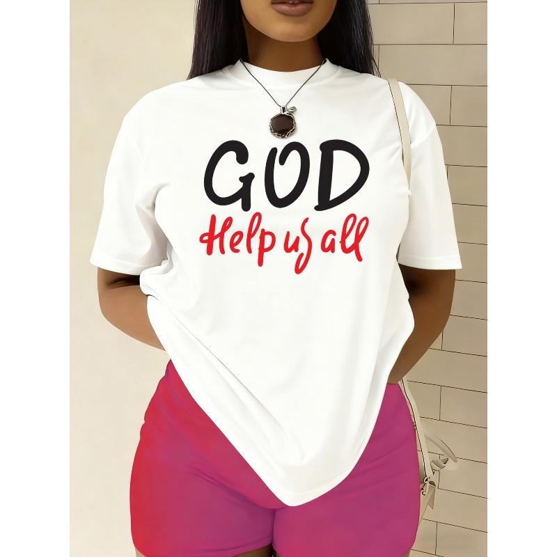 

European Size Women s T-Shirt with Faith-Based God s Help Prayer Hands Design - Casual Short Sleeve Round Neck Top, 4XL