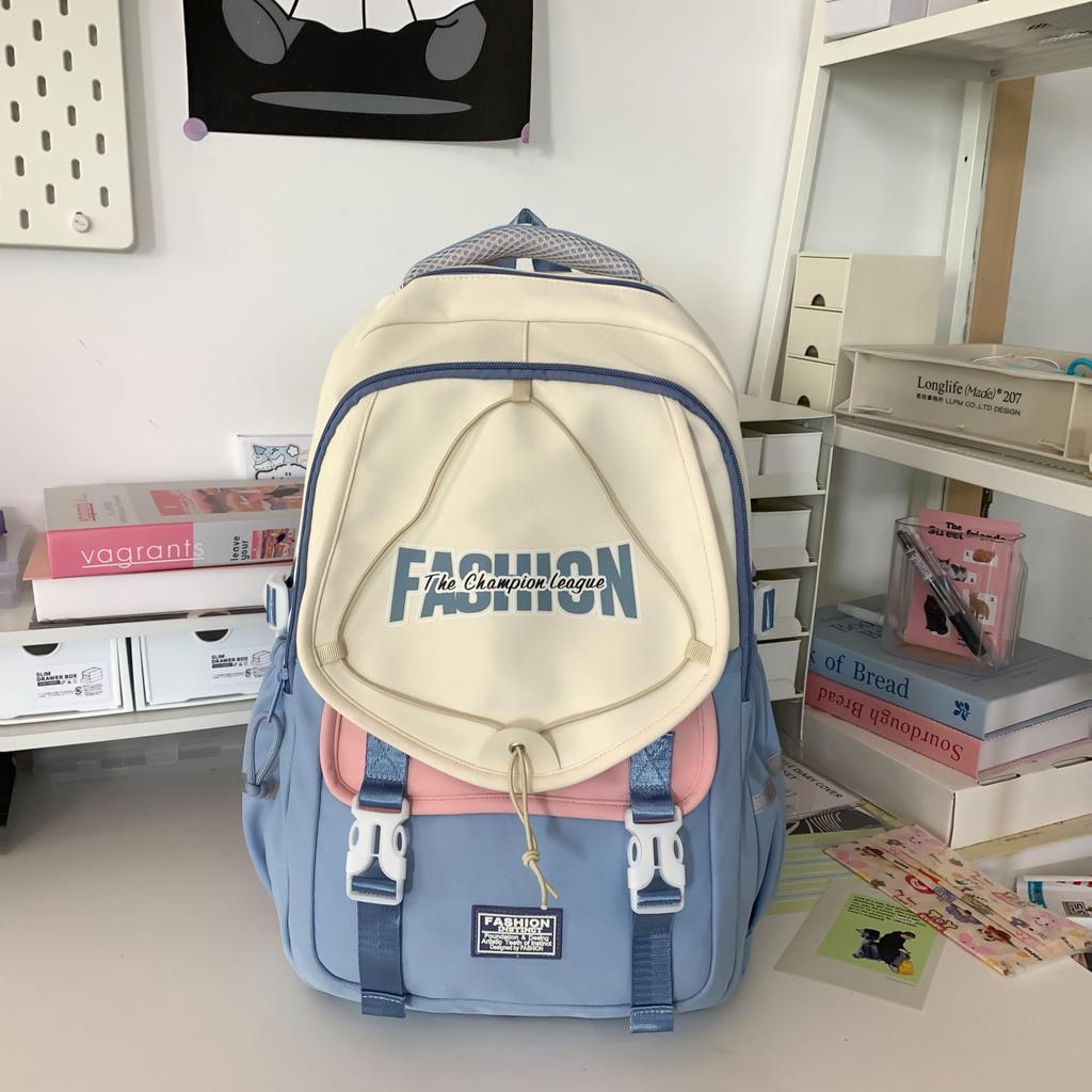 Schoolbag Japanese backpack large capacity high-end school bag junior high school women's leisure simple contrasting color couple college student