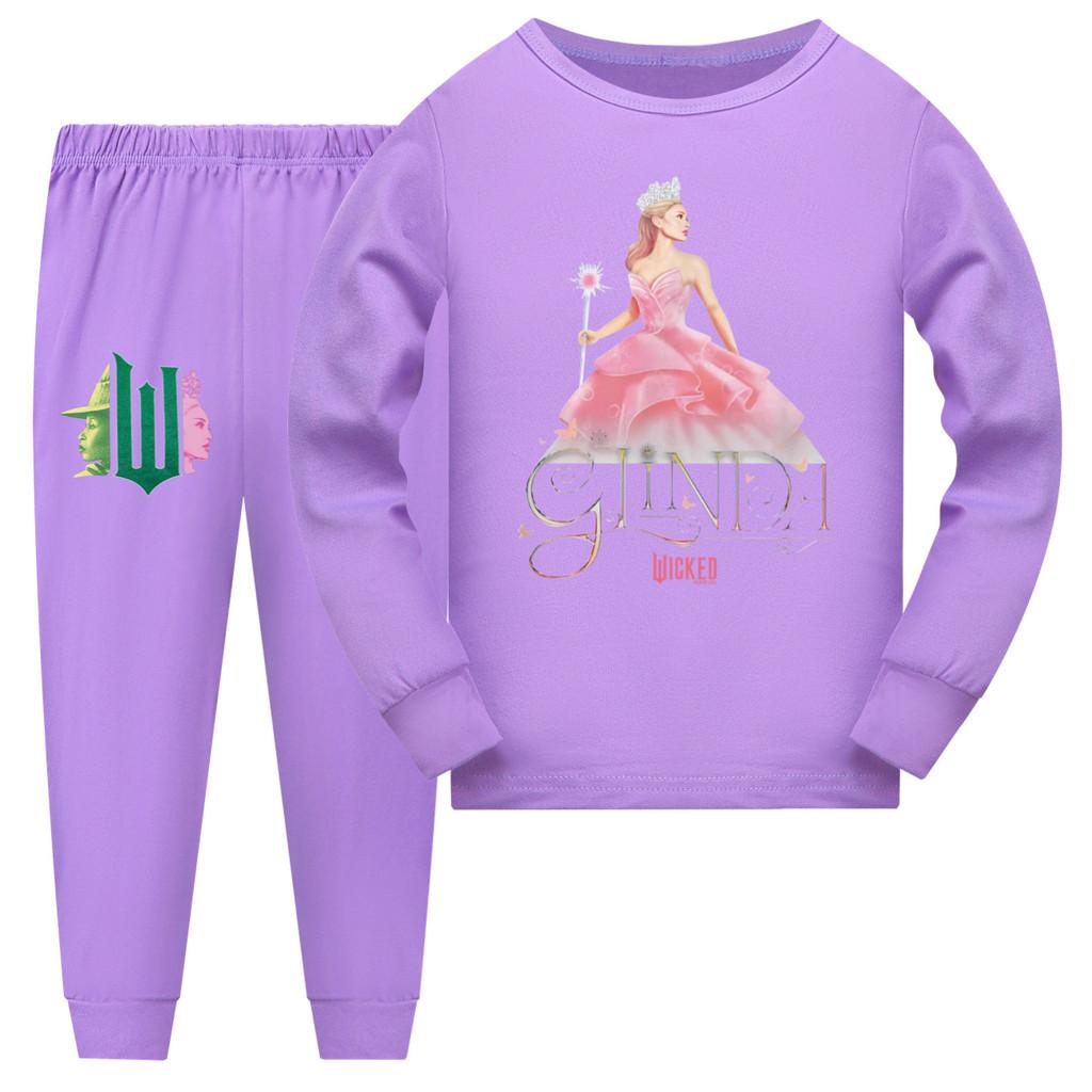 

Дитячі Дівчачі Футболка з Довгими Рукавами з Принтом Відьми Штани Піжама Одяг для Сну Спальні Комплекти 170cm фіолетовий