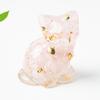 Natural Crystal Gravel Resin Sitting Turning Face Cat Figurine With Gold Foil Cute Desktop Decor For Home Office