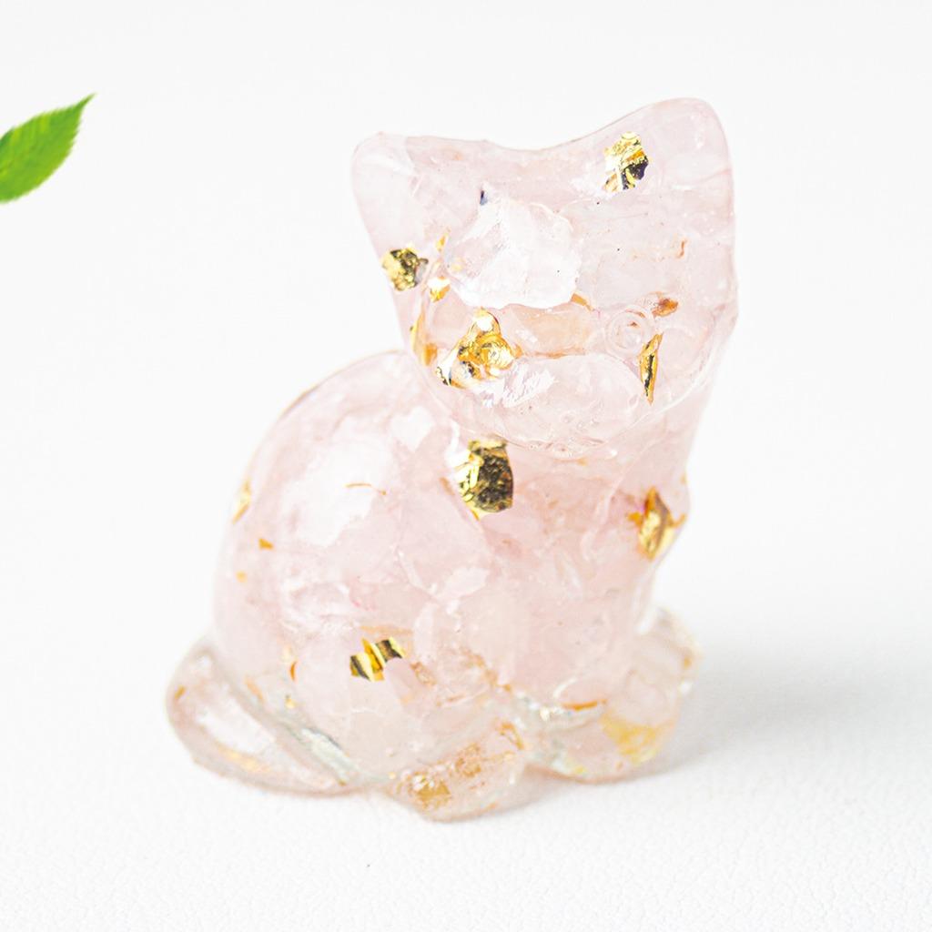 Natural Crystal Gravel Resin Sitting Turning Face Cat Figurine With Gold Foil Cute Desktop Decor For Home Office