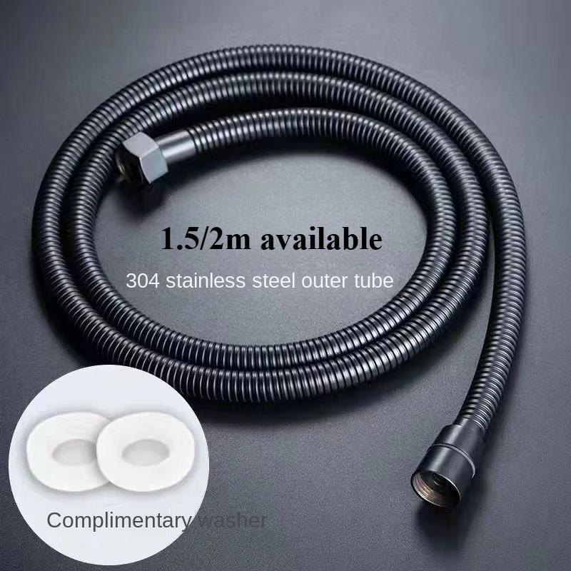 Duschschlauch Schwarz Gartenwasserschlauch Zubehör Verlängerung Badezimmerrohr 1,5/2M Flexibel SUS304 Neu Ausziehbar Schläuche Rohre