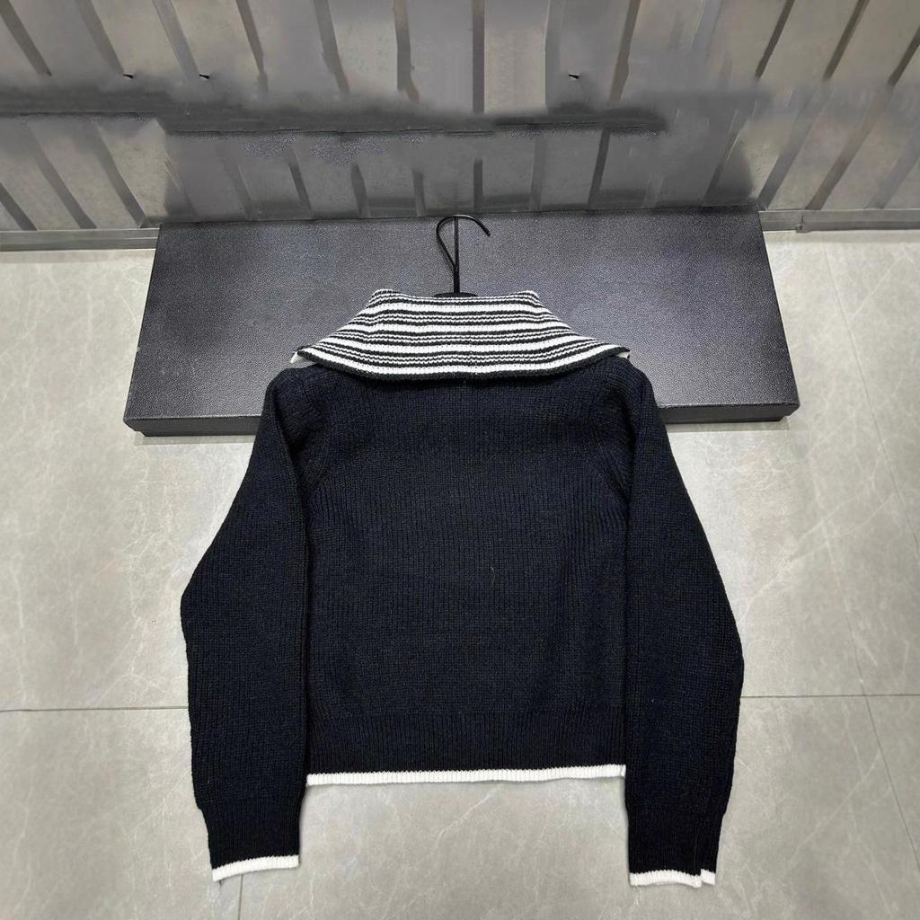 Shengjia 025 New Autumn/Winter Letter Embroidery Half-Zip Lapel Knit Long Sleeve Loose Top