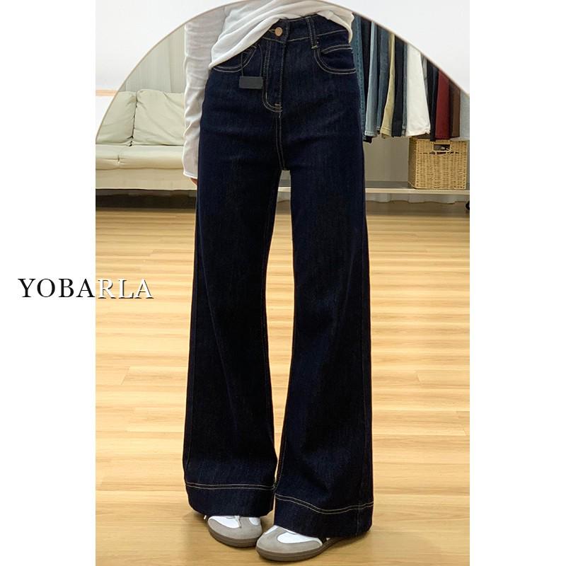 

Women s Deep Blue Wide-Leg Jeans, New Autumn Style, Plus Size, Slimming, Loose, Slightly Flared Pants for Pear-Shaped Bodies 4XL джинсовый синий