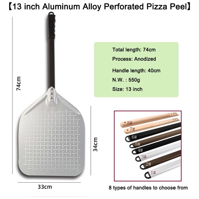 13 Inch Rectangle Perforated Pizza Peel Short Handle Aluminum Alloy Hard Coating Anodized Pizza Shovel чёрный
