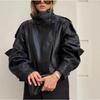 ZA Womens Long Sleeve Stand Collar Faux Leather Jacket Street Style Short Coat