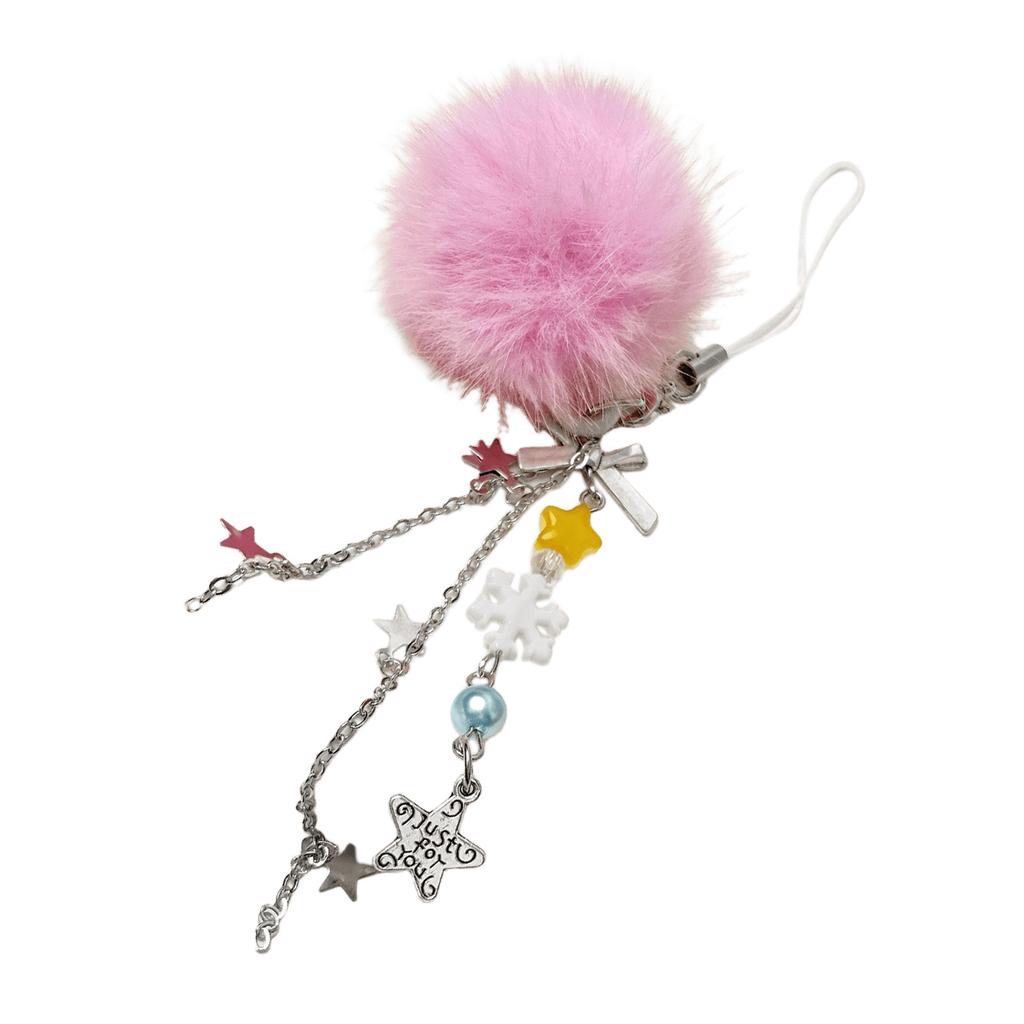 Eleganter Schneeflocken- und Weißer Pompons Feiertags-Handystrap Perlenbesetztes Handy-Lanyard Schultaschendekoration für Frauen Mädchen