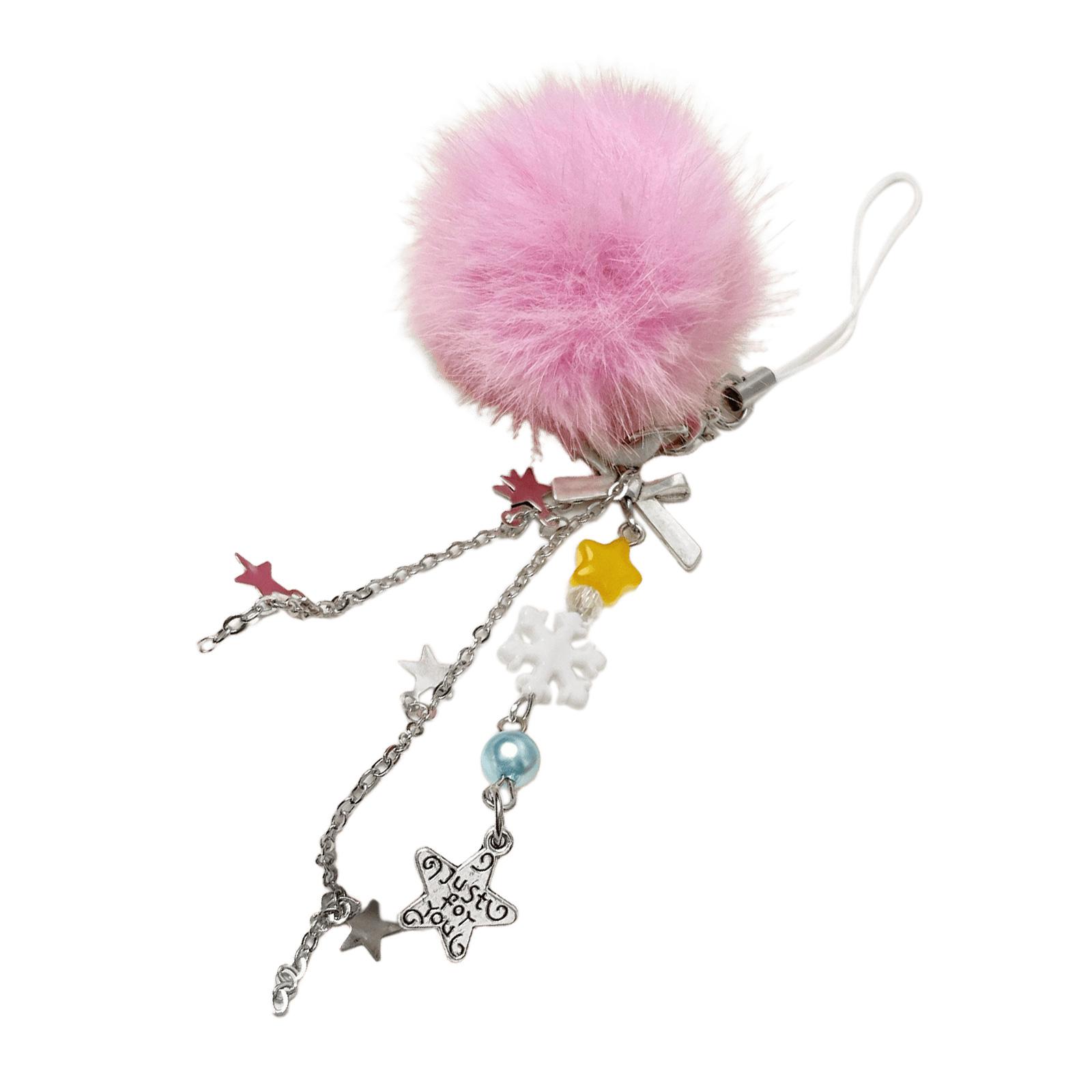 

Элегантный праздничный ремешок для телефона со снежинками и белыми помпонами, украшенный бисером, для сотового телефона, украшение для школьного ранца для женщин и девочек розовый