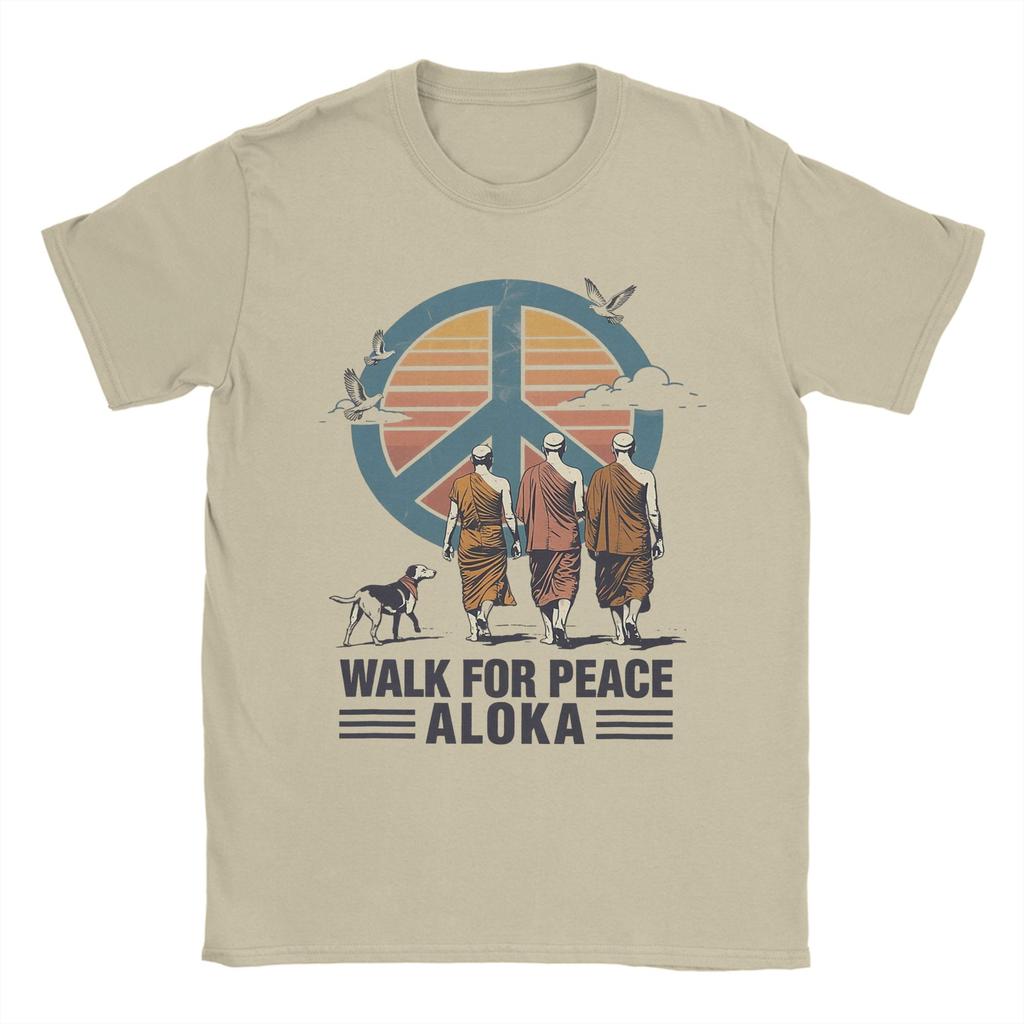 Walk for Peace Monks with Aloka Dog T Shirt Unisex Women Cotton Novelty TShirt Tee Shirt Short Sleeve Clothes Printed
