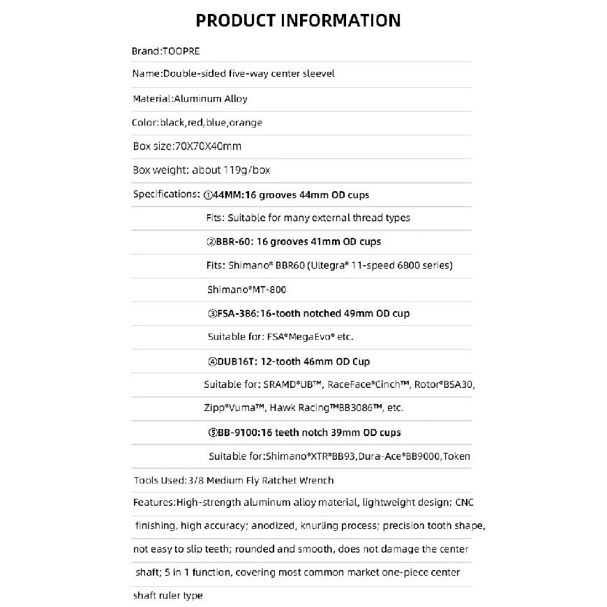 TOOPRE Bicycle Five Way Axle Sleeve Mountain Bike Integrated Thread Bb Axle Disassembly And Installation Tool