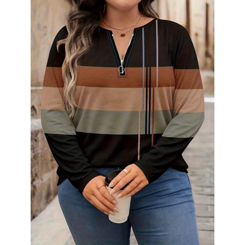 Ladies' Striped Zipper Long Sleeves, Simple and Casual In Spring and Autumn