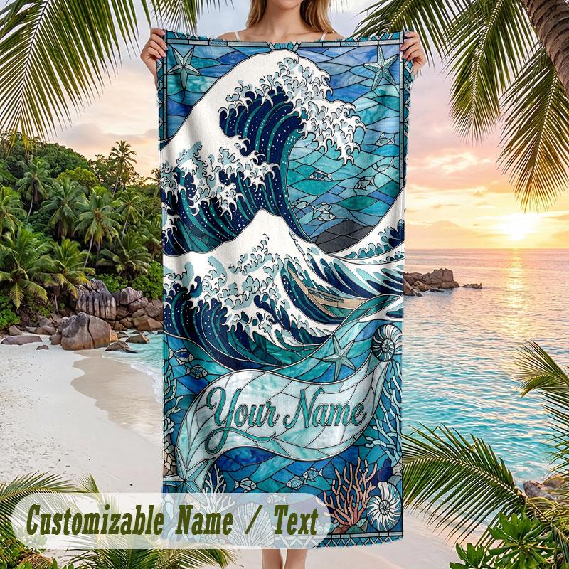 Ocean Otter Friends Theme Quick Dry Beach Towel Custom Name Text Print Large Sand Resistant Towel Beach Vacation