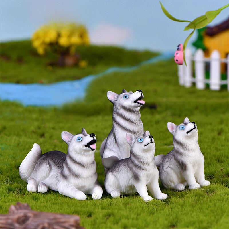Charming Husky Puppy Resin Sculpture Cute Animal Decoration For Plant Terrarium