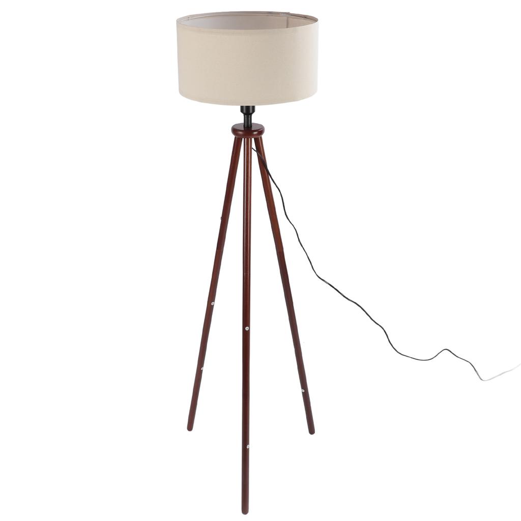 Wood Tripod Floor Lamp Mid Century Flax Lampshade Modern Design Foot Pedal Switch Standing Lamp for