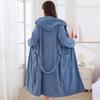 Four Seasons Merbau Hooded Coral Fleece Bathrobe: Thick, Wearable Bath Towel with Cross Tie and Long Sleeves.