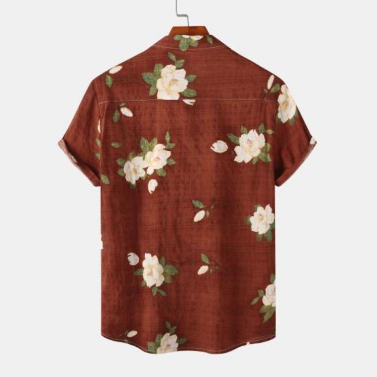 Men Summer Hawaiian Shirt Floral Leaves Print Streetwear Chic Single Breasted Thin Shirt