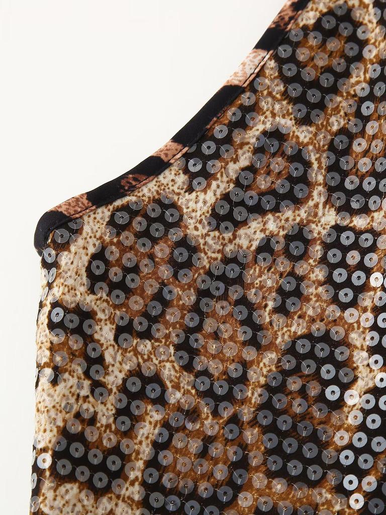 Spring 2025 Leopard Print Sequin Camisole - European & American Style Fashion for Women