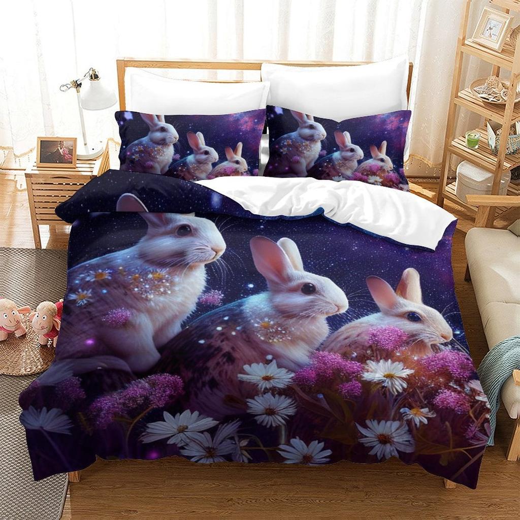 Comforter Whimsical Rabbit Adorable Pink Bedding With Flowers Heart Motif For Rooms Suitable Children Kids And Adults
