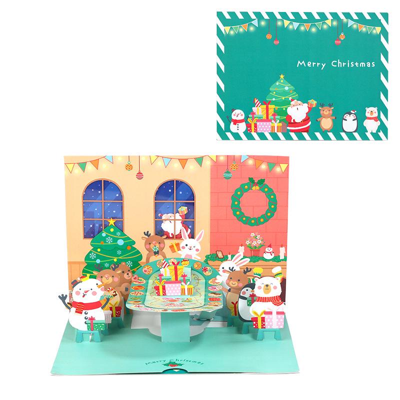 Christmas 3D Paper Carving Greeting Card with Message Envelope