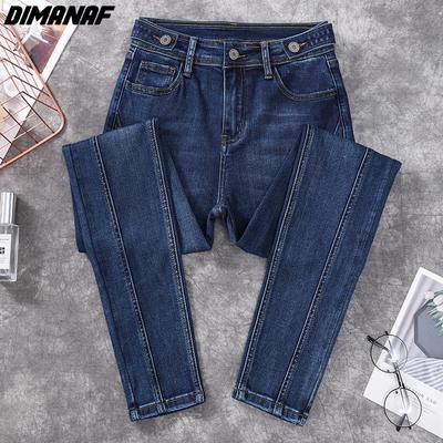 DIMANAF 2024 Novo Jeans Plus Size Outono Mulheres Calças Básicas Elásticas Soltas Casuais Moda Feminina Calças Azuis de Estilo