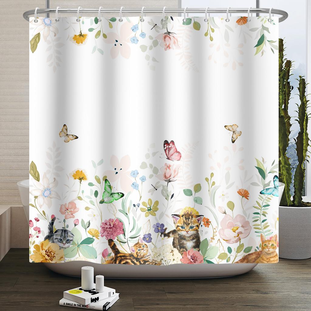 Floral Shower Curtain for Bathroom Vintage Flower Butterfly Waterproof Fabric Boho Bathtub Bathroom Curtain With Hooks 180x240