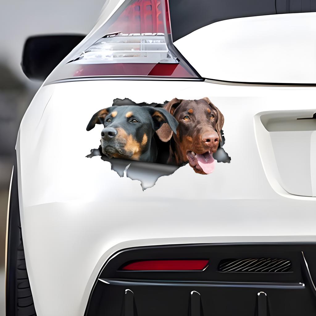 Autoaufkleber mit zwei Jagdhunden im Loch, wasserdichte PVC-Tieraufkleber mit 3D-Effekt, blockieren Kratzer und erhöhen den Spaß an Autoteilen