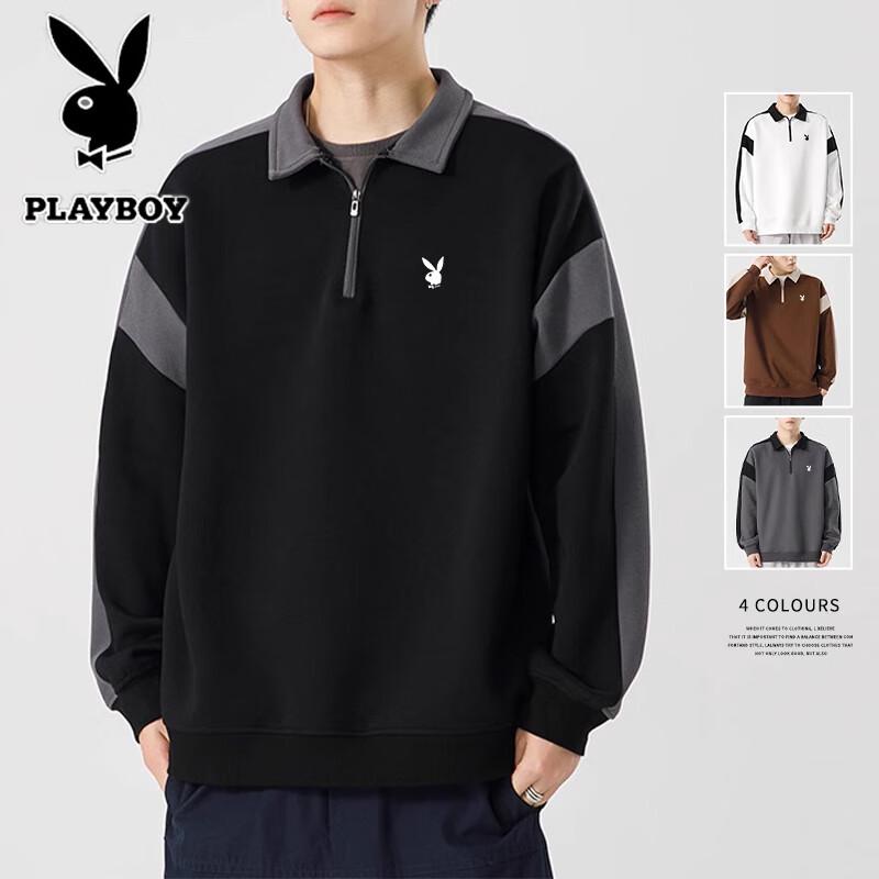 Мужская толстовка-поло Playboy с цветовыми блоками и молнией на половину L чёрный