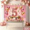 2D Pink & Gold 5th Birthday Backdrop with Crown & Flowers for Toddler Party