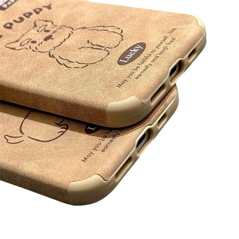 Autumn and Winter Brown Leather Cute Schnauzer Golden Retriever Dog for IPhone16promax for IPhone 14 Mobile Phone Case 15