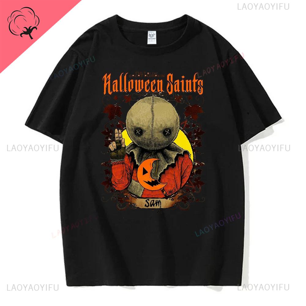 Retro Halloween Pumpkin Cotton T-shirt Men Women Autumn Spooky Season Holiday Top Tee Shirt Funny Halloween Party Tshirt